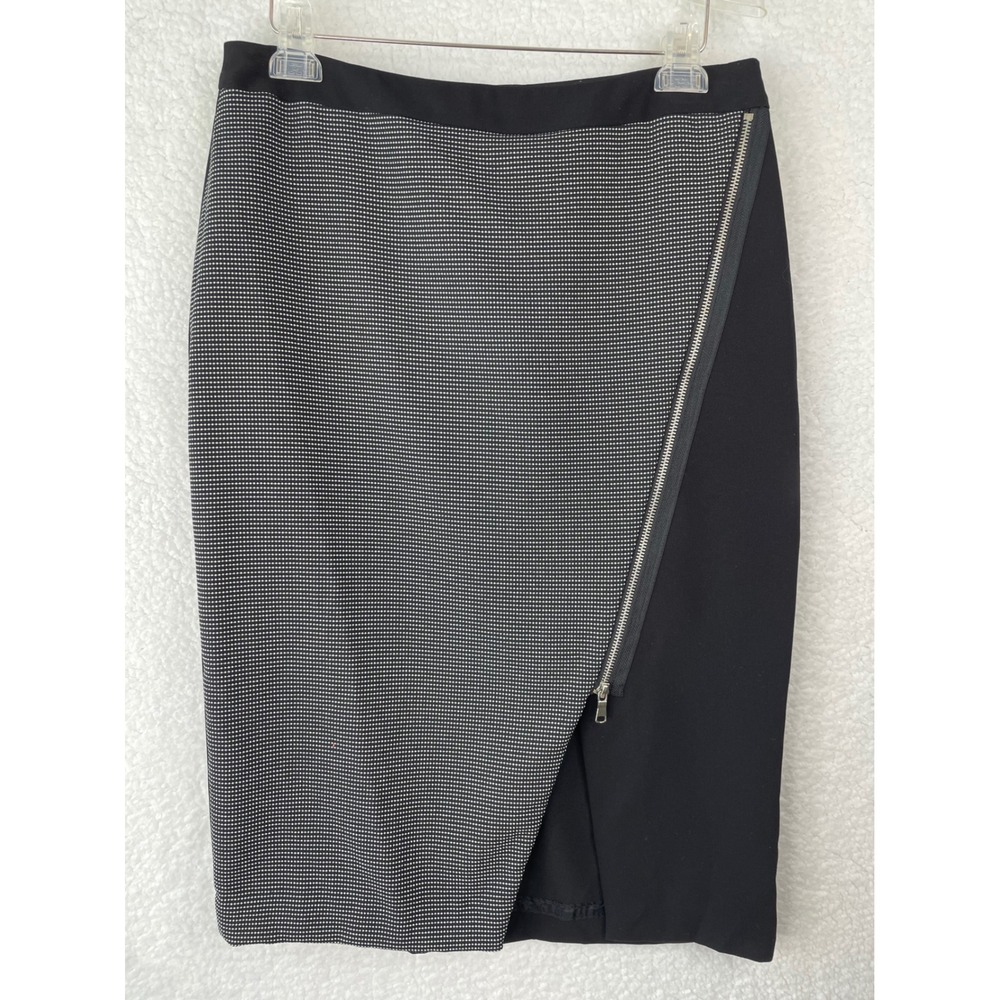 Worthington Womens Size‎ 12 Black Grey Asymmetrical Zip Front Pencil Skirt Knee